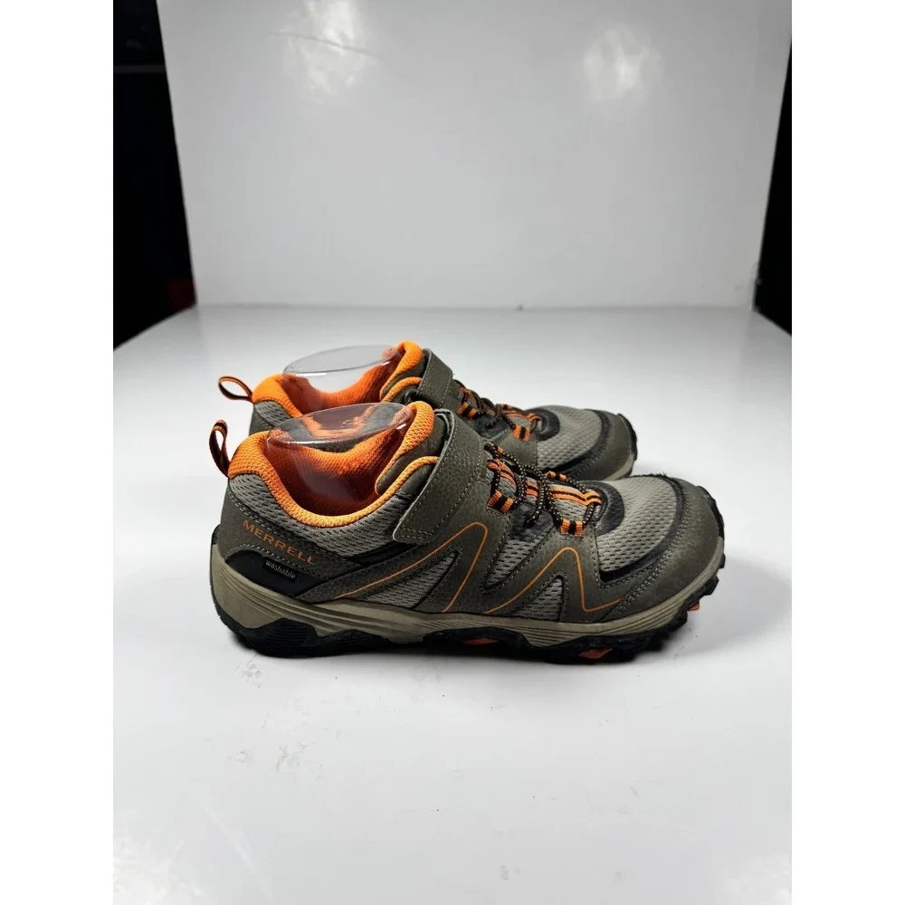 Merrell Trail Quest Kids Gray Orange Mesh Waterproof Ankle Strap Hiking‎ Shoes